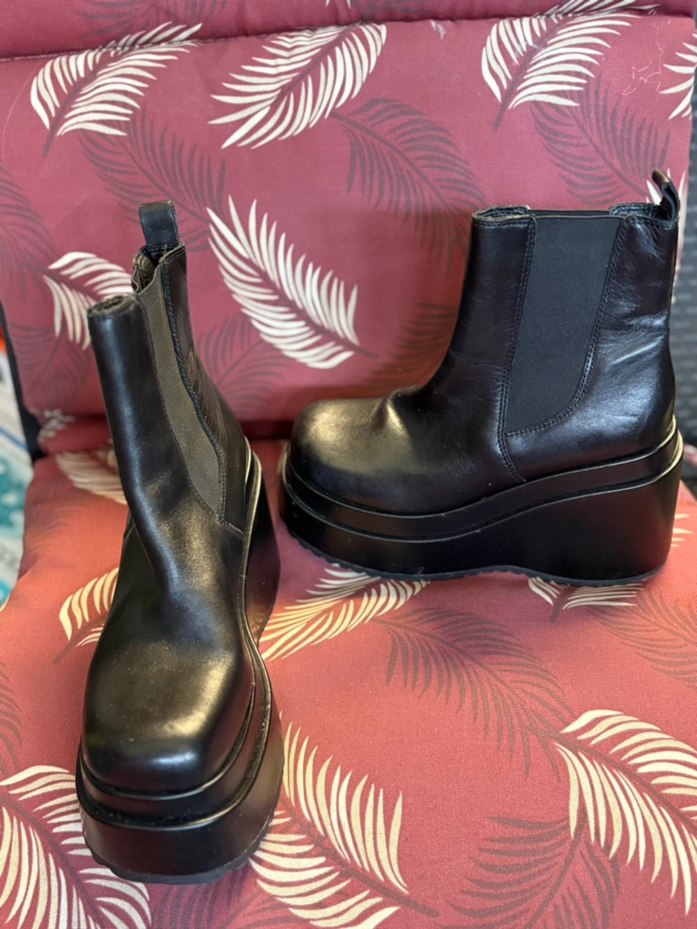 Platform Chelsea Boots - Black Leather Women’s Ankle Boots